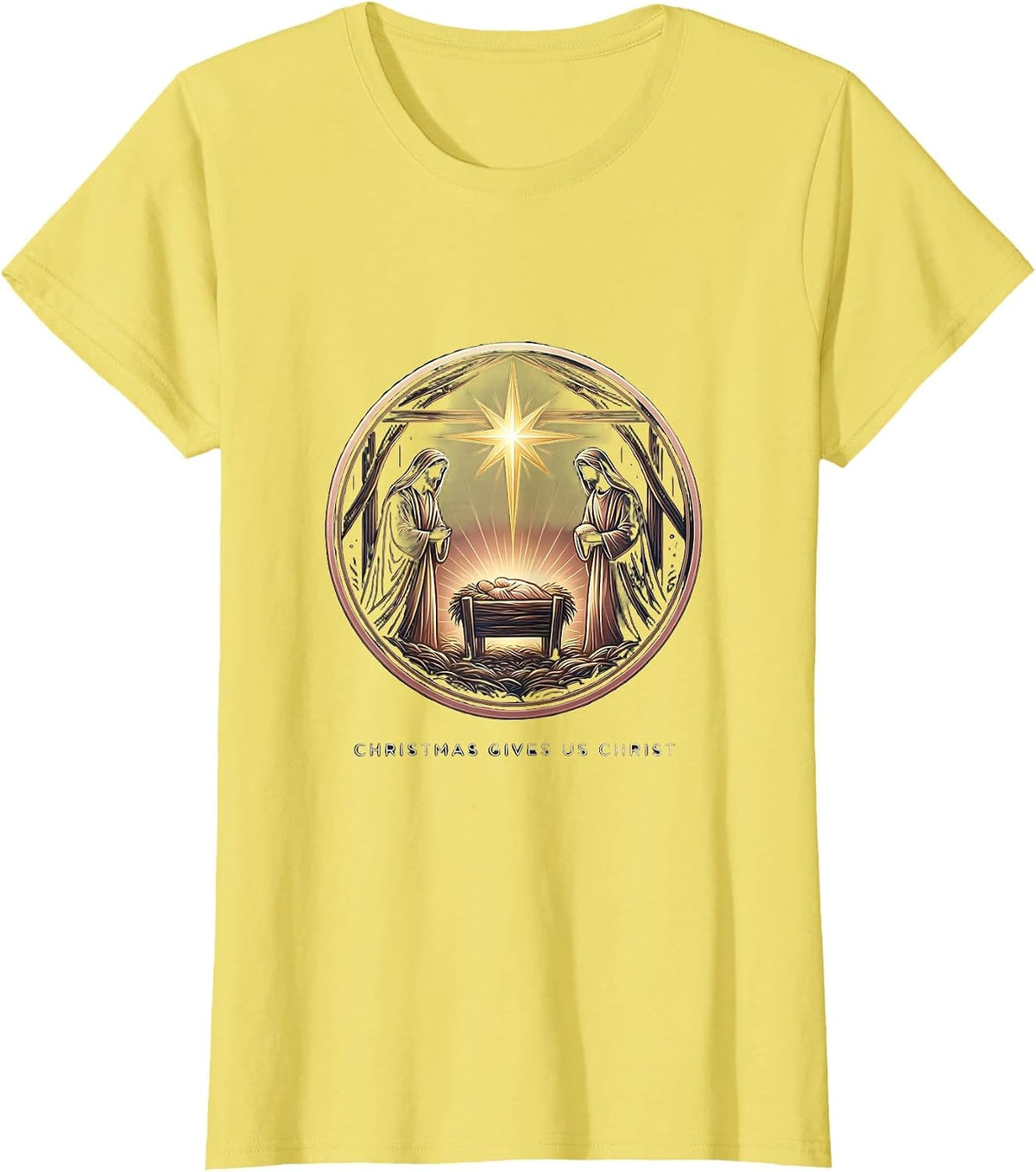 Christmas Gives Us Christ Faith Nativity Family Pajamas T-Shirt - Lemon Yellow