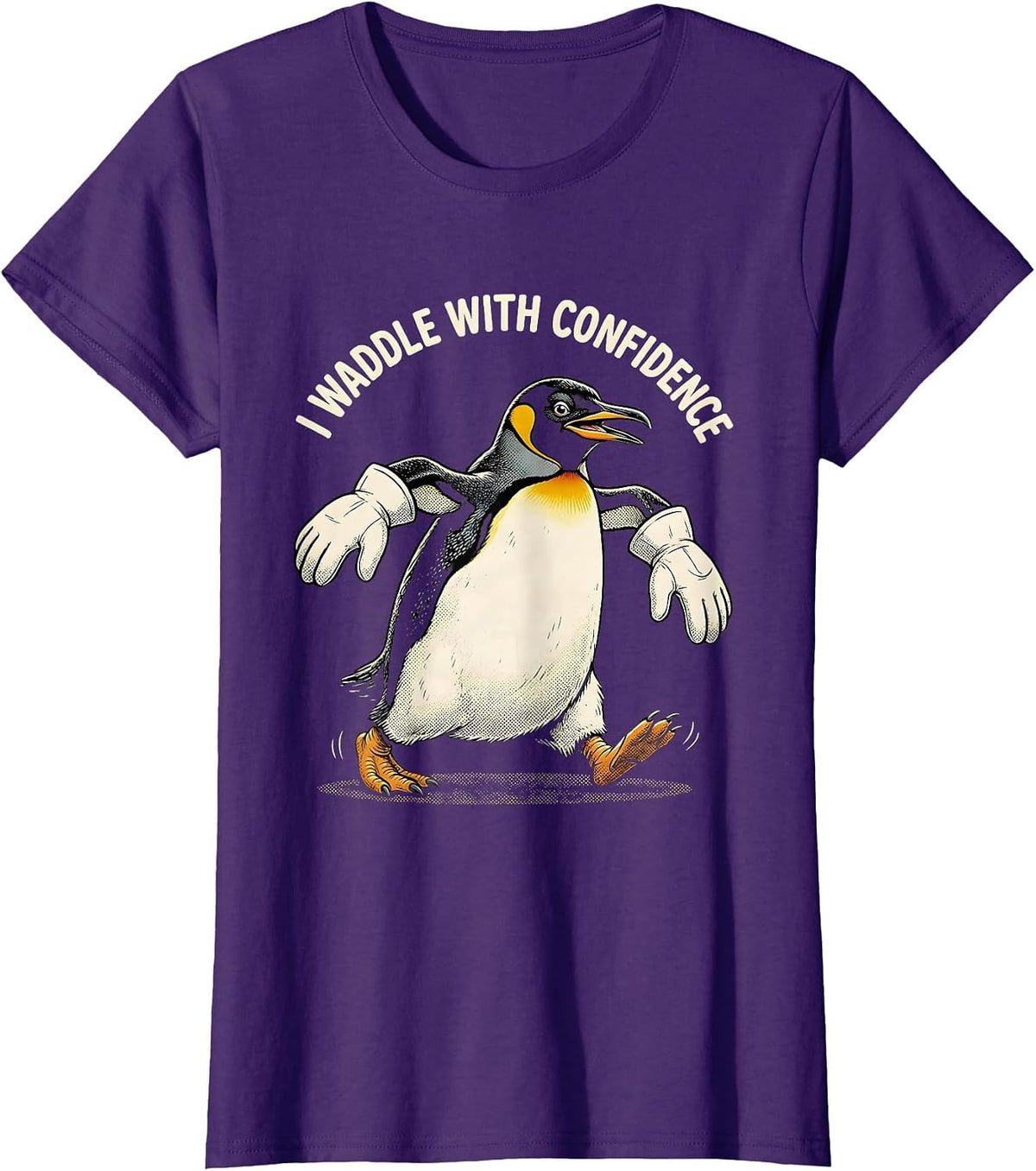 Women's I Waddle With Confidence Funny Penguin Lover Retro Cartoon T-Shirt - Purple
