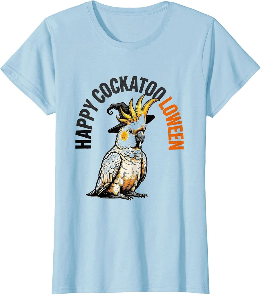 Women's Happy Cockatooloween Funny Bird Lover Halloween Costume T-Shirt - Baby Blue