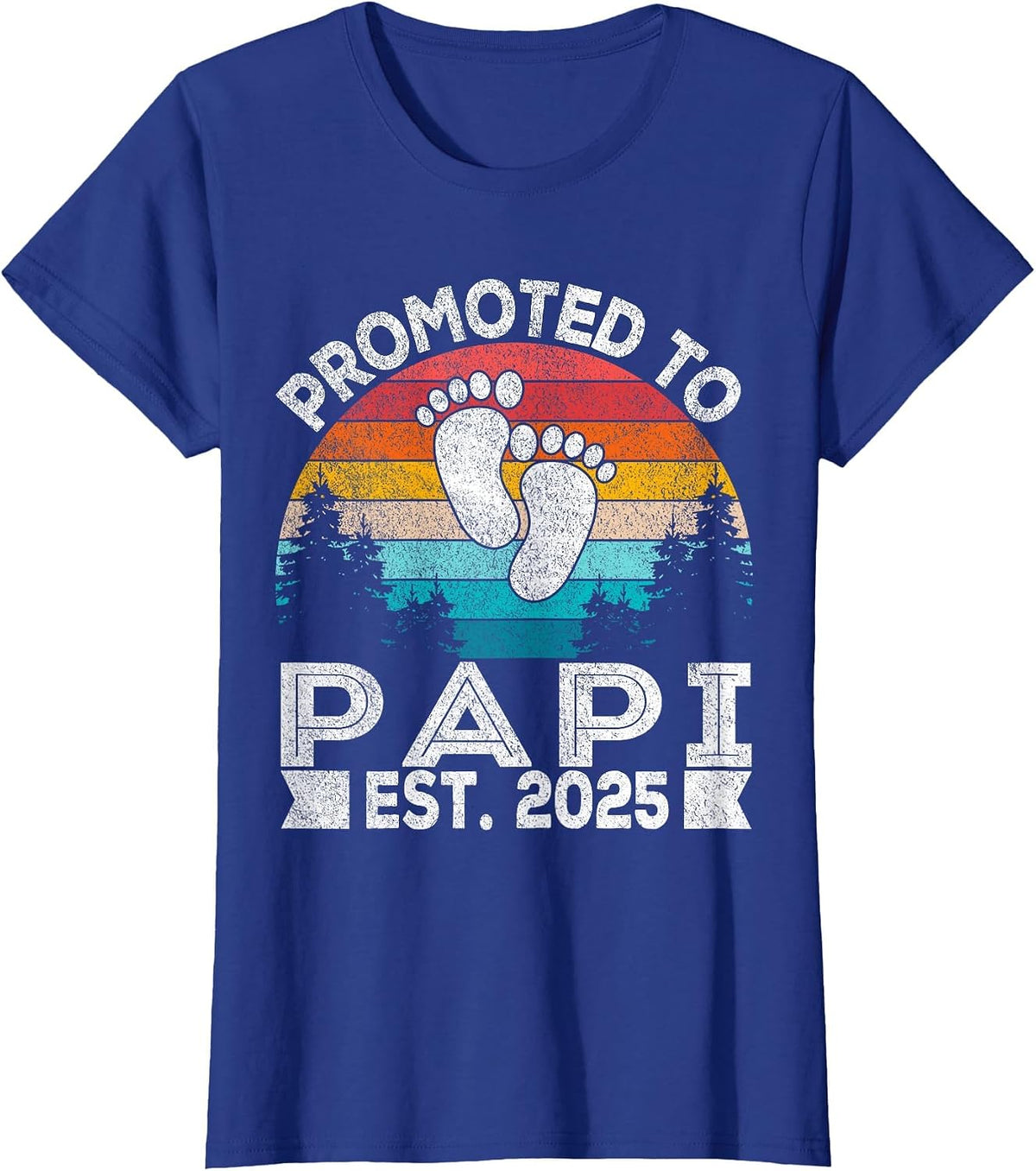 Promoted to Papi Est. 2025 First Time Grandpa Retro T-Shirt - Royal Blue