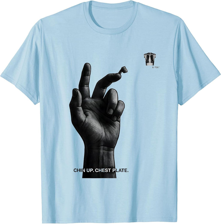 Men's Chin Up Chest Plate X-Ray Radiology Tech Rad Tech Humor T-Shirt - Baby Blue