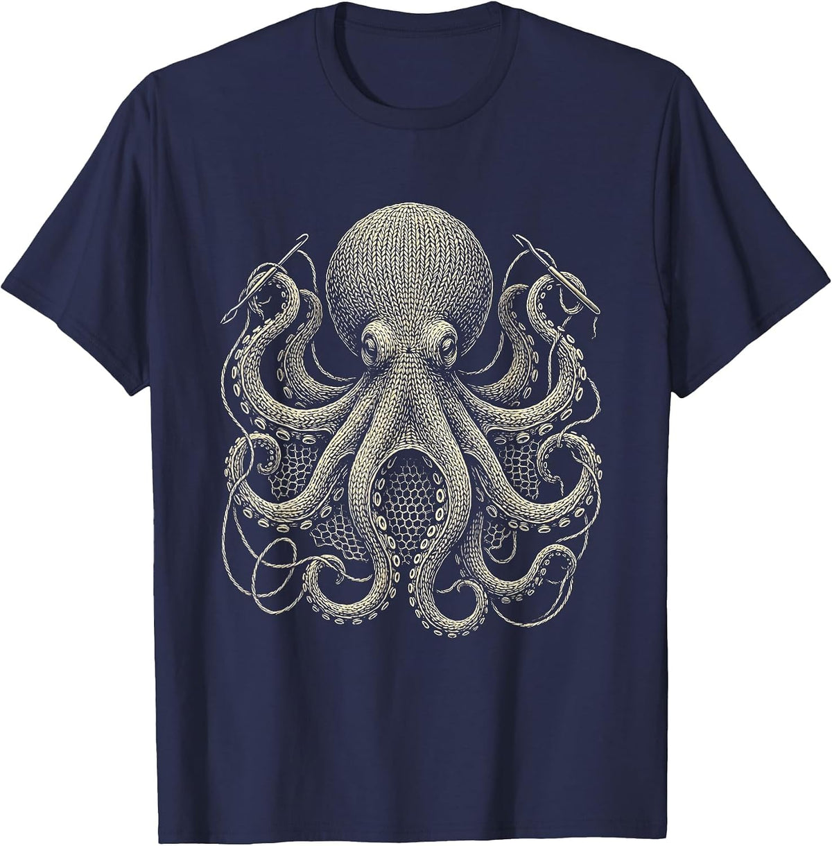 Octopus Crocheting With All Eight Tentacles T-Shirt - Navy Blue