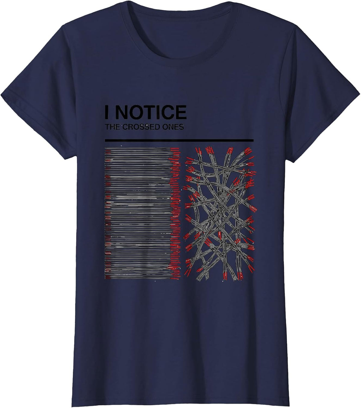 Women's I Notice The Crossed Ones Funny Electrician Skeleton Humor T-Shirt - Navy Blue