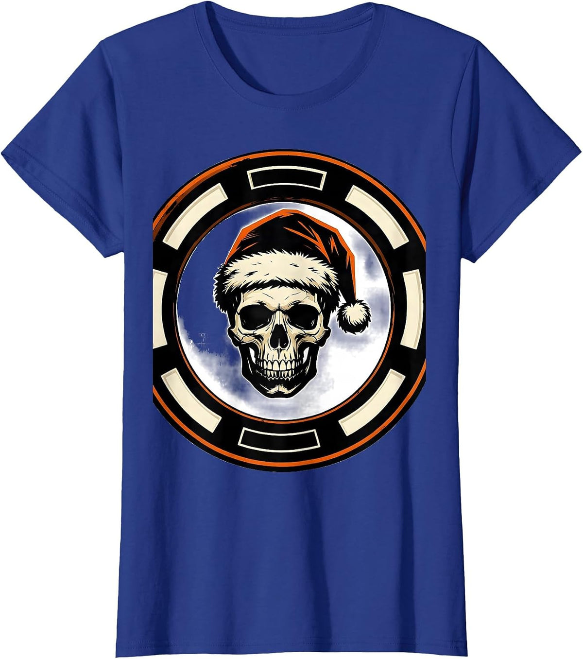 Women's Heavy Shield Seal Gothic Skull Santa Hat Punk Rock Christmas T-Shirt - Royal Blue