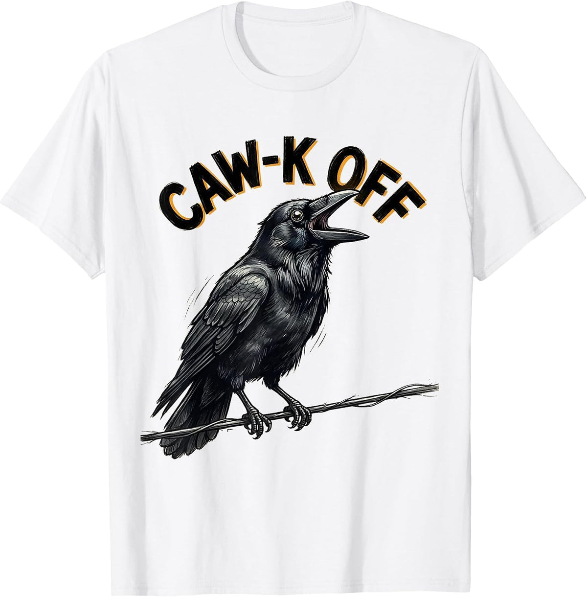 Men's CAW-K OFF Funny Crow Bird Pun Meme Humor T-Shirt - White