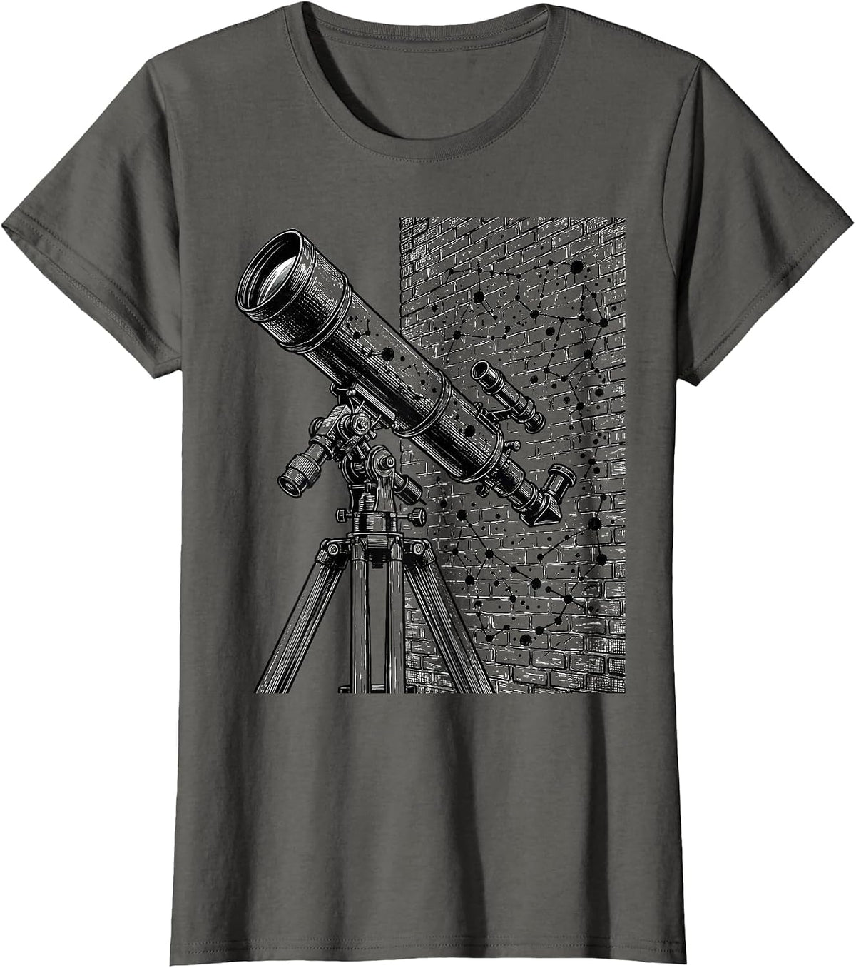 Women's White Lie Telescope Stargazer Graphic Tee T-Shirt - Asphalt Grey