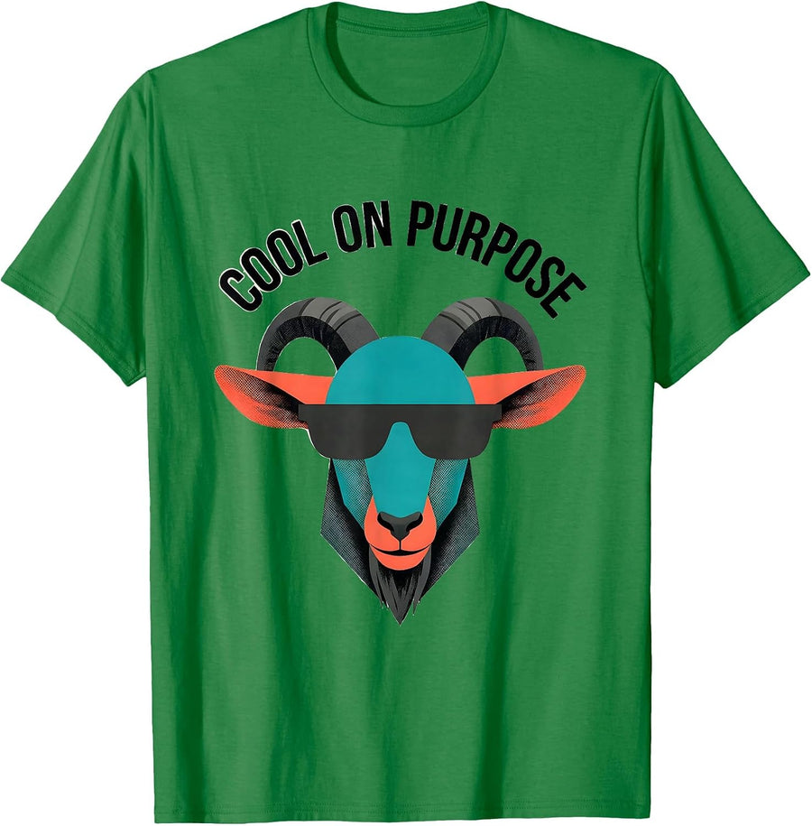 Men's Cool On Purpose Midcentury Modern Goat With Sunglasses Humor T-Shirt - Kelly Green