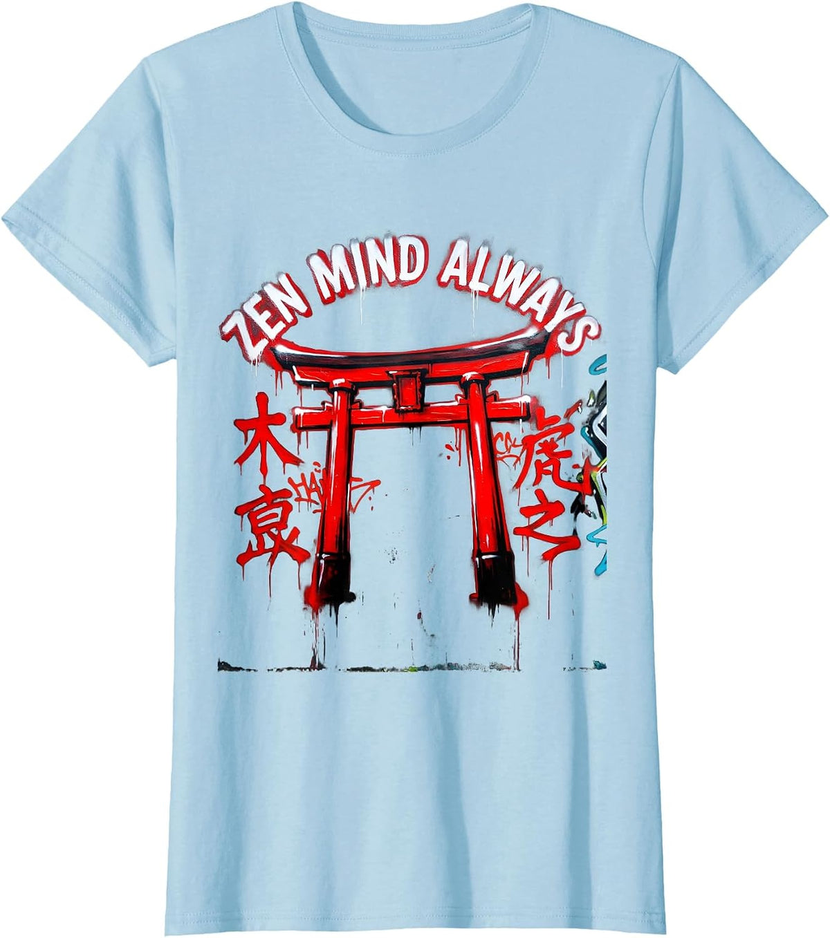 Zen Mind Always Japanese Inspired Design T-Shirt - Baby Blue