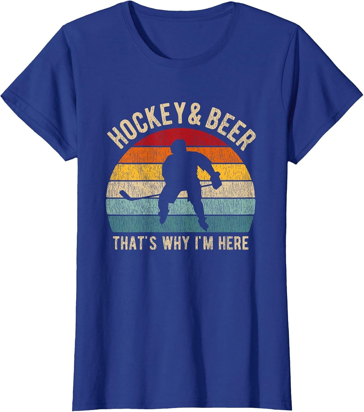 Distressed Hockey and Beer Funny Pun Hockey T-Shirt - Royal Blue