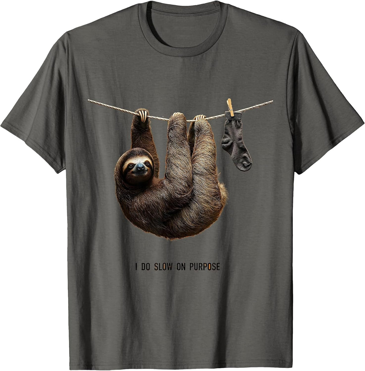 I Do Slow On Purpose Funny Sloth Novelty Animal Humor Gift T-Shirt - Asphalt Grey