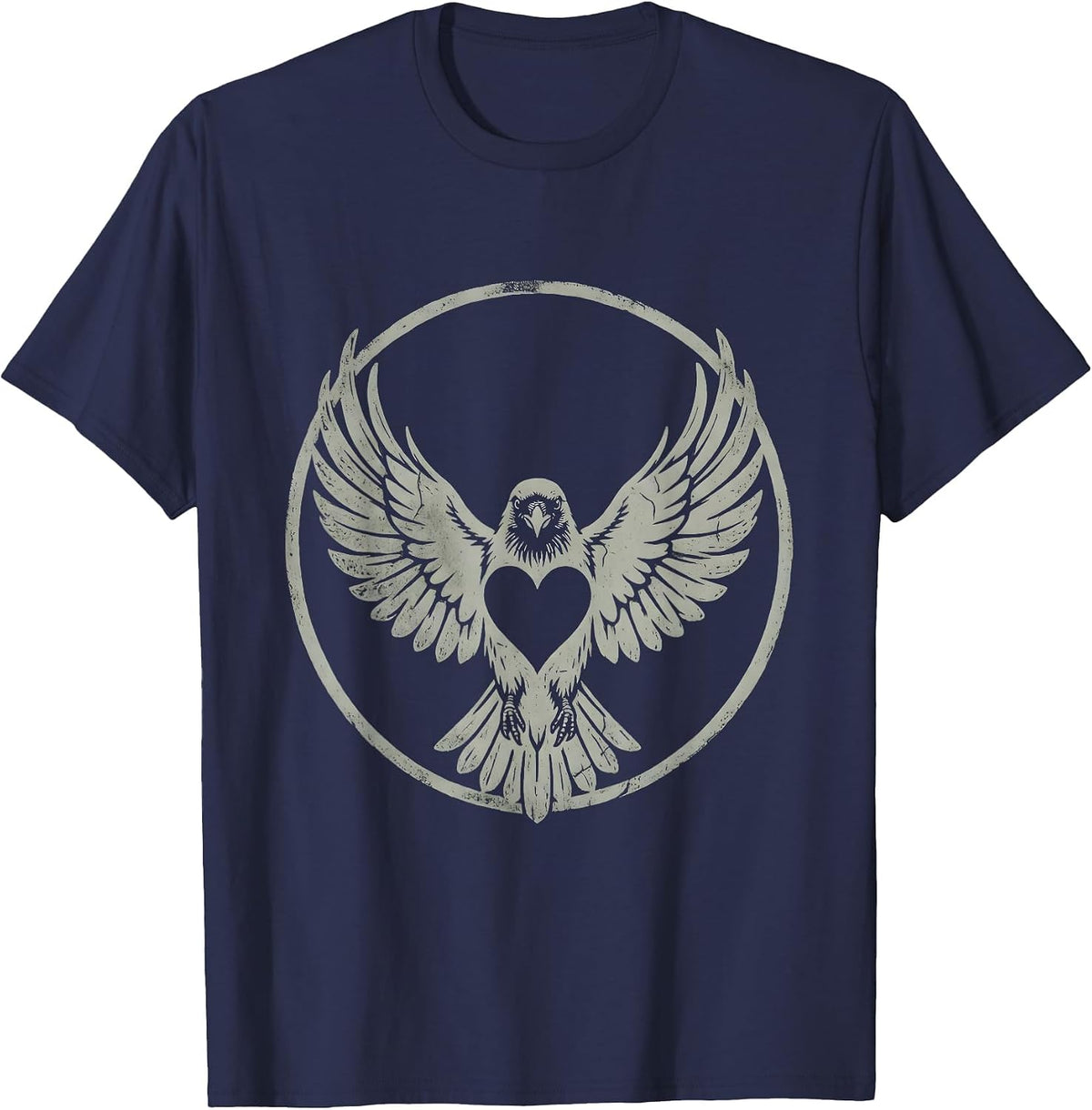 Crow Heart Wings Spread Love Bird Art T-Shirt - Navy Blue