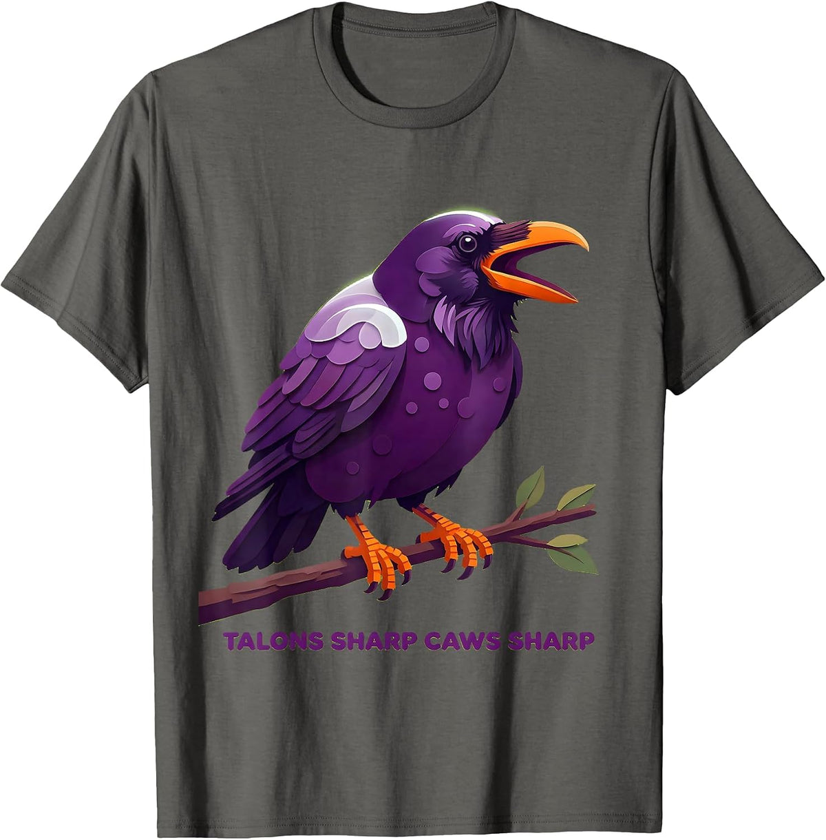 Men's Talons Sharp Caws Sharp Crow Bird Design T-Shirt - Asphalt Grey