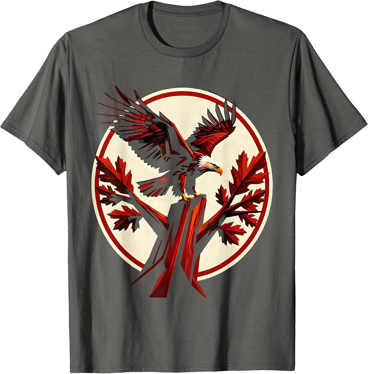 Bald Eagle Perched on German Oak Illustration T-Shirt - Asphalt Grey