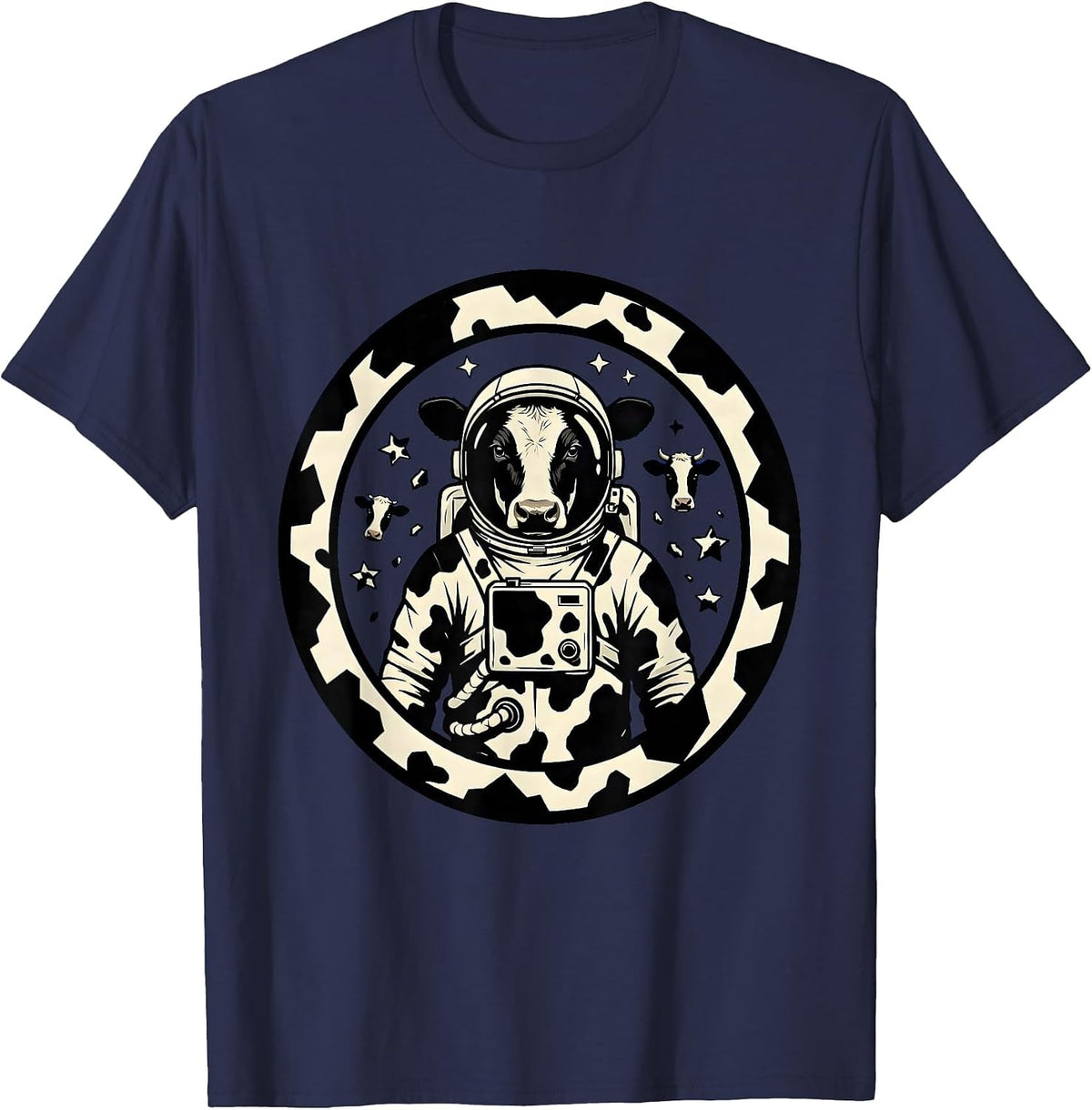 Astronaut Cow Floating in Outer Space T-Shirt - Navy Blue