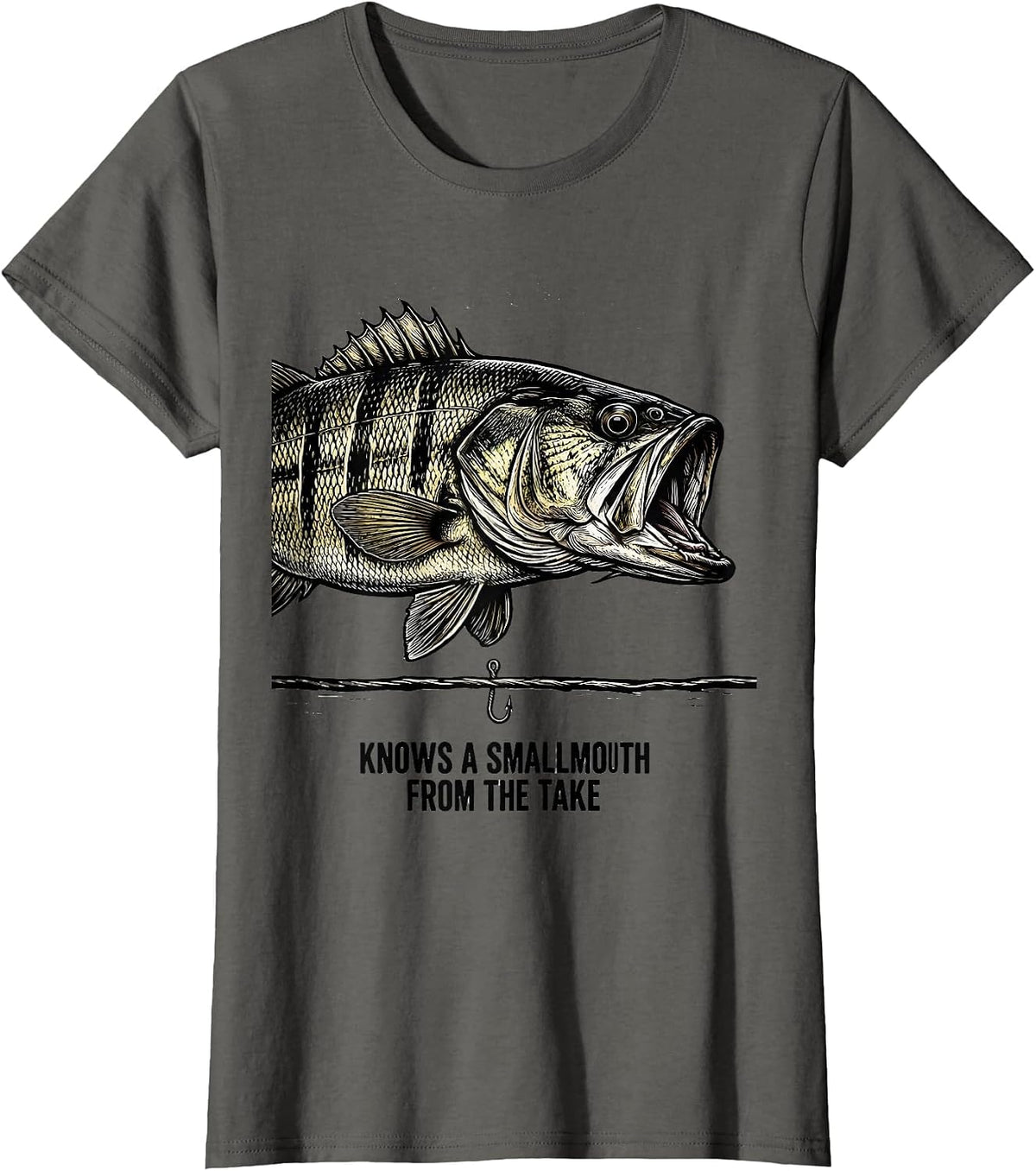 Women's Knows A Smallmouth From The Take Funny Fishing Dad Humor T-Shirt - Asphalt Grey