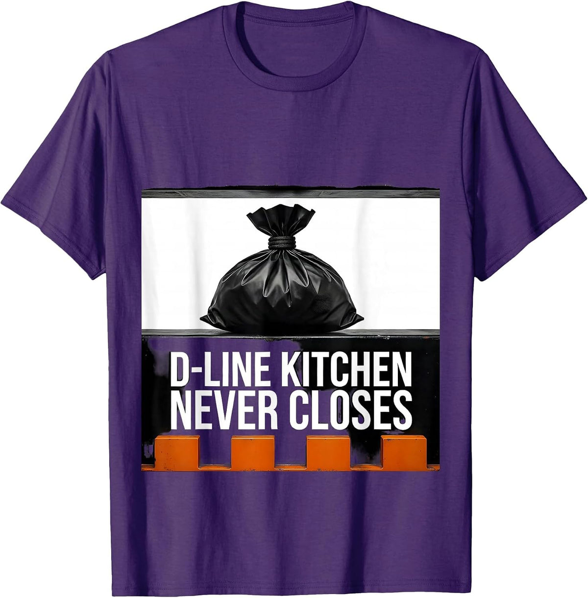 D-Line Kitchen Never Closes Brutalist Football Lineman Humor T-Shirt - Purple