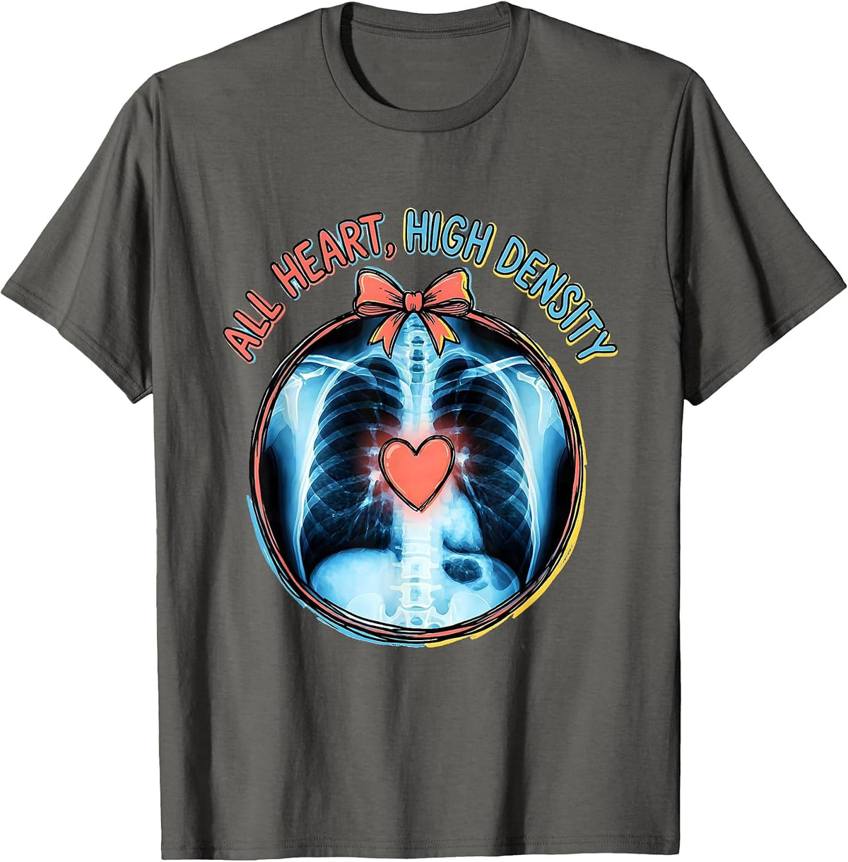 All Heart High Density Cute Radiology Tech Coquette Bow T-Shirt - Asphalt Grey