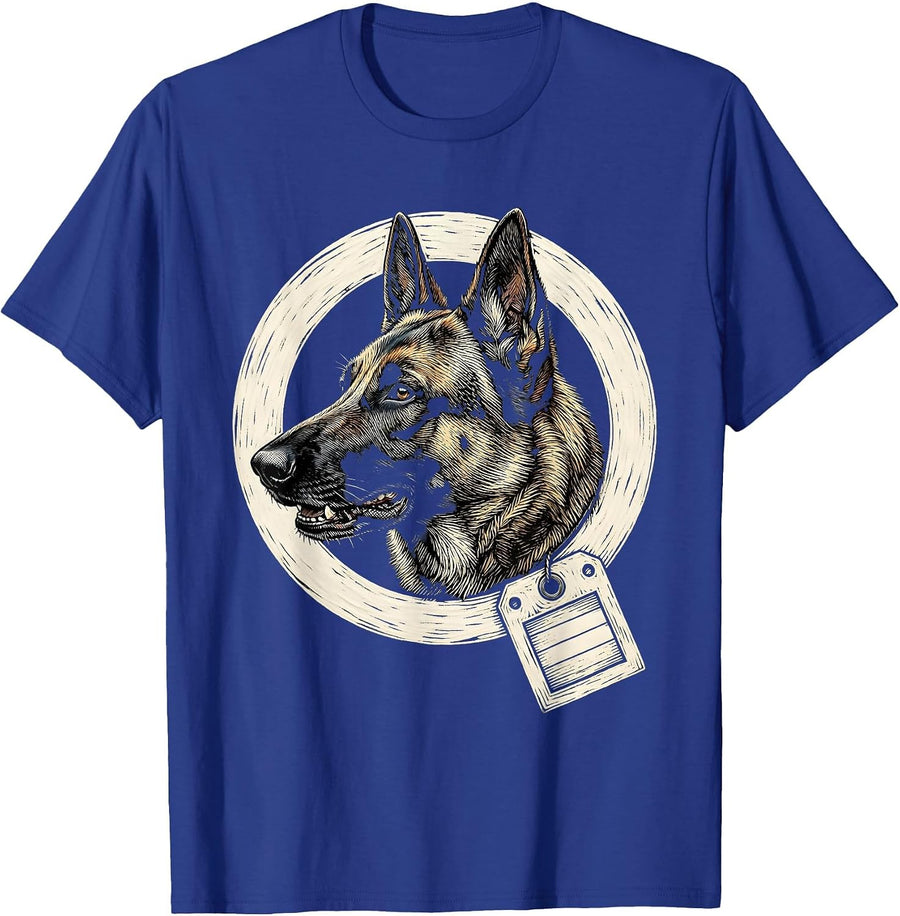 Belgian Malinois Dog Breed Pride Woodcut Engraving T-Shirt - Royal Blue
