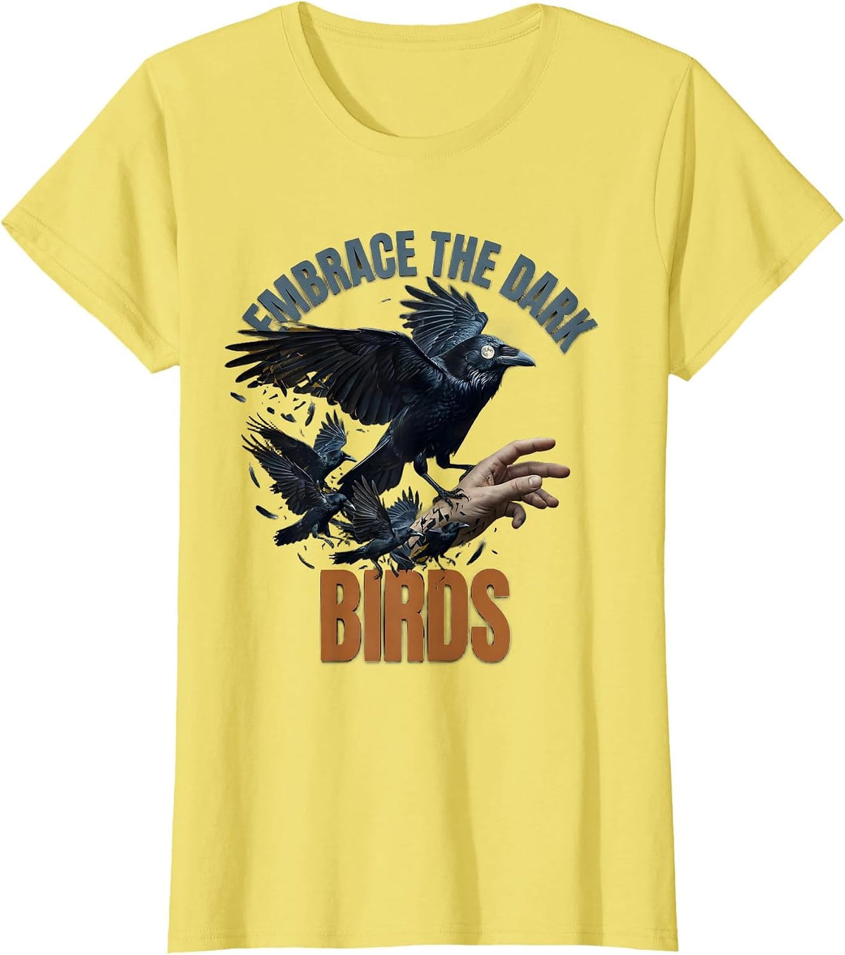Women's Embrace the Dark Birds Crow Graphic Design T-Shirt - Lemon Yellow
