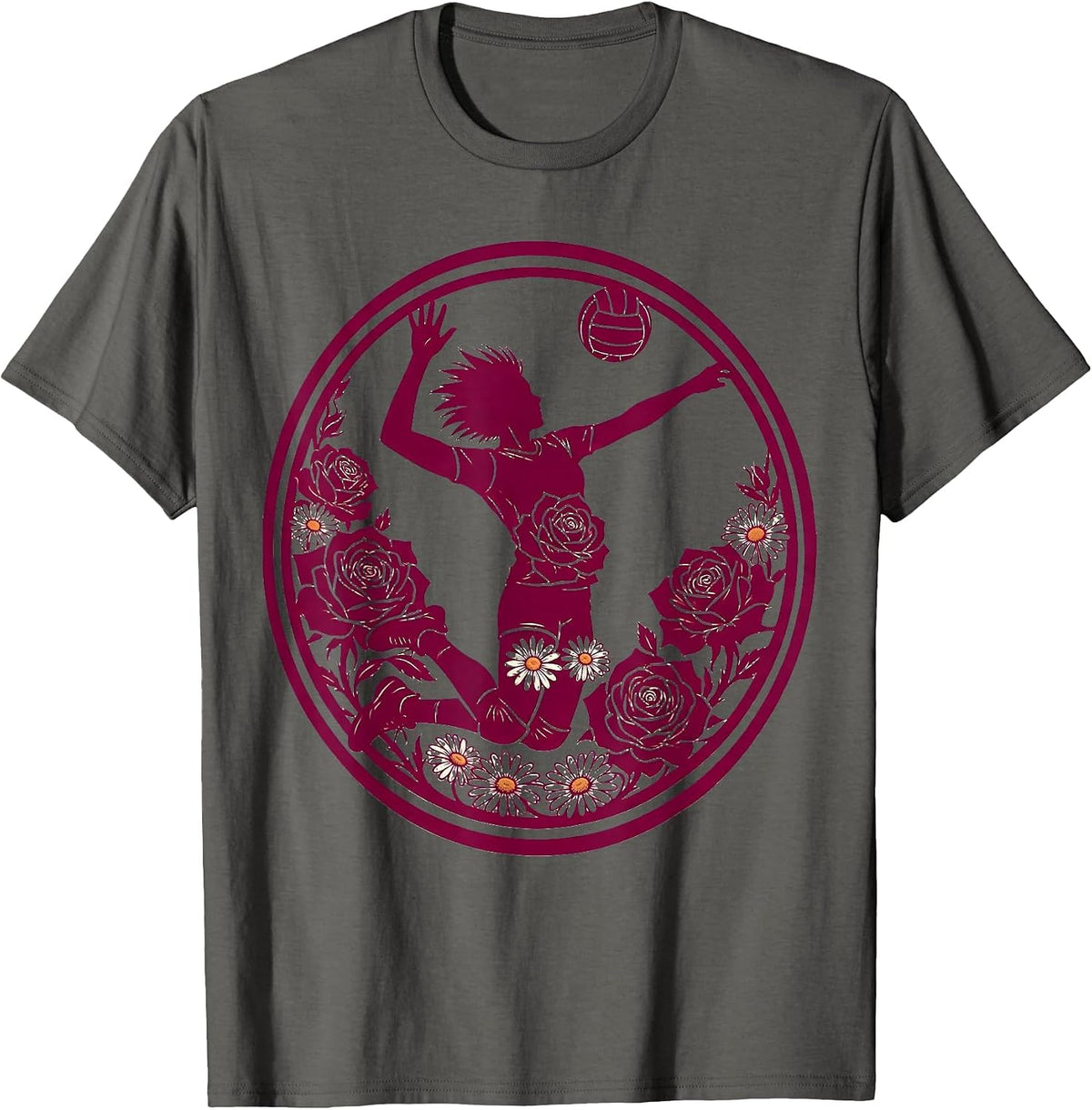 Floral Volleyball Bloom Graphic Tee for Teen Girls T-Shirt - Asphalt Grey