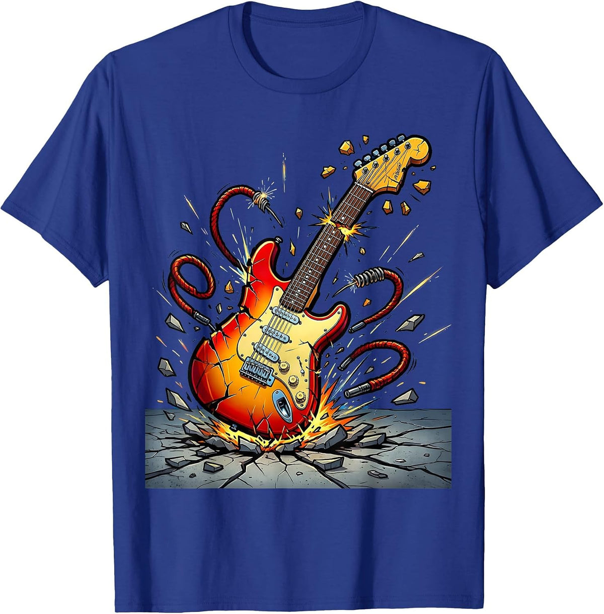 Men's Punk Guitar Smash Graphic Tee T-Shirt - Royal Blue