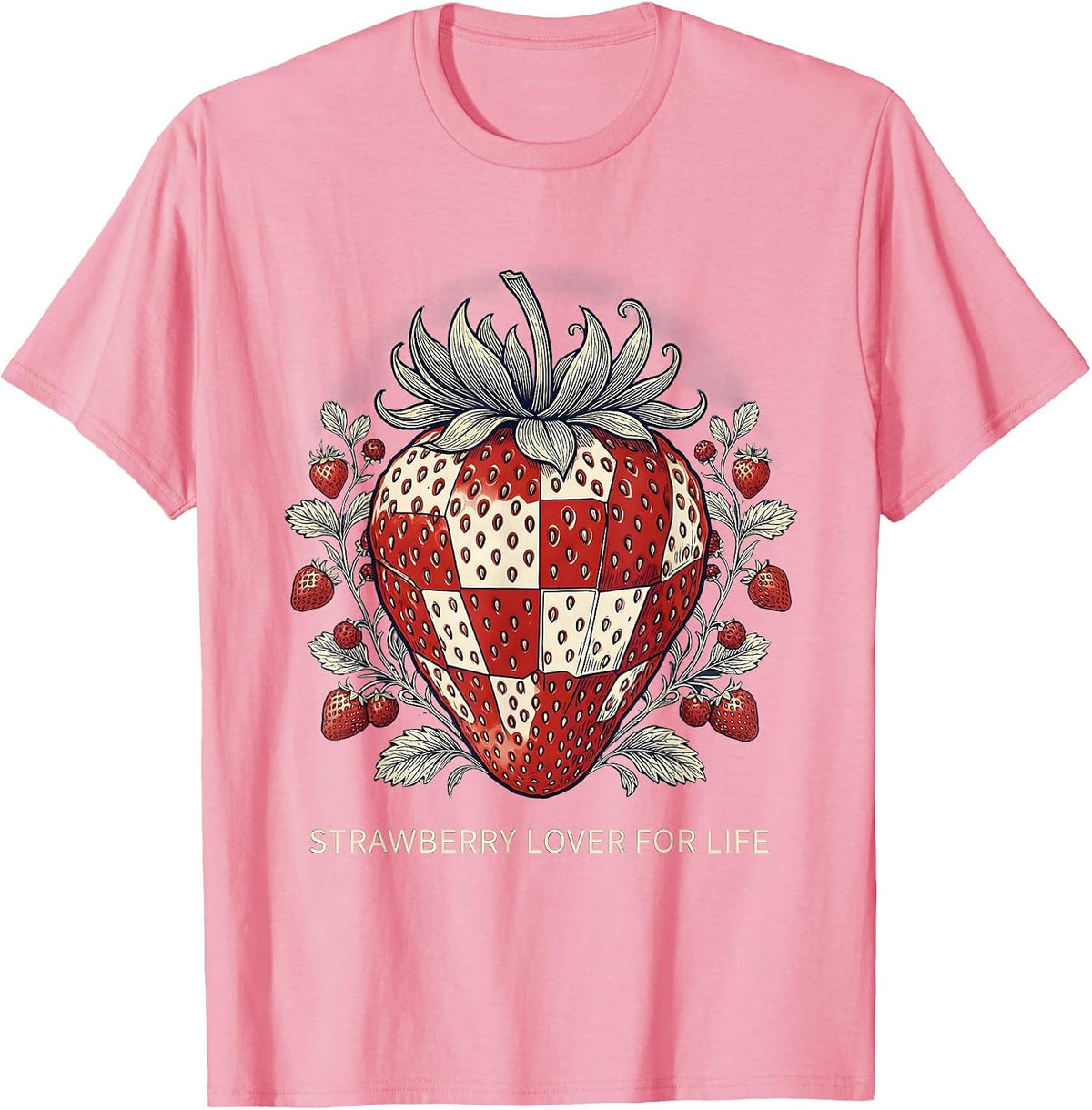 Men's Strawberry Lover For Life Fruit Fan Design T-Shirt - Pink