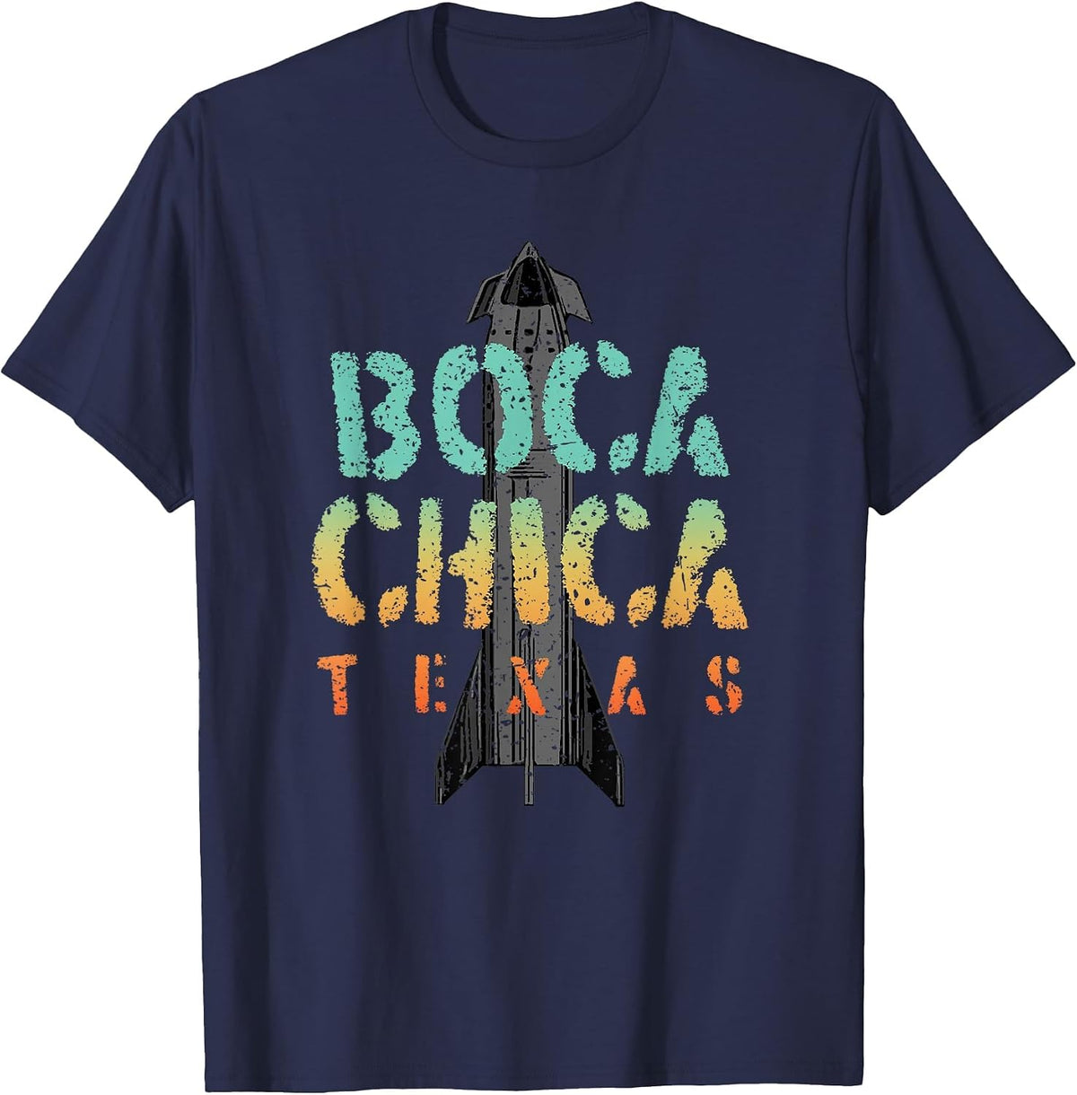 Boca Chica Texas Starship Cool Retro T-Shirt - Navy Blue