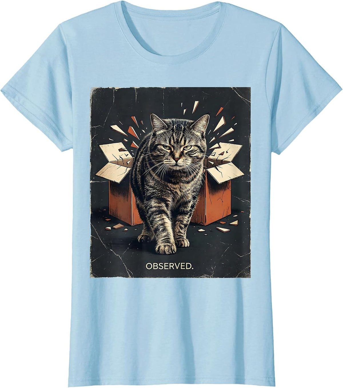 Unimpressed Cat Distressed Quantum Physics Humor T-Shirt - Baby Blue