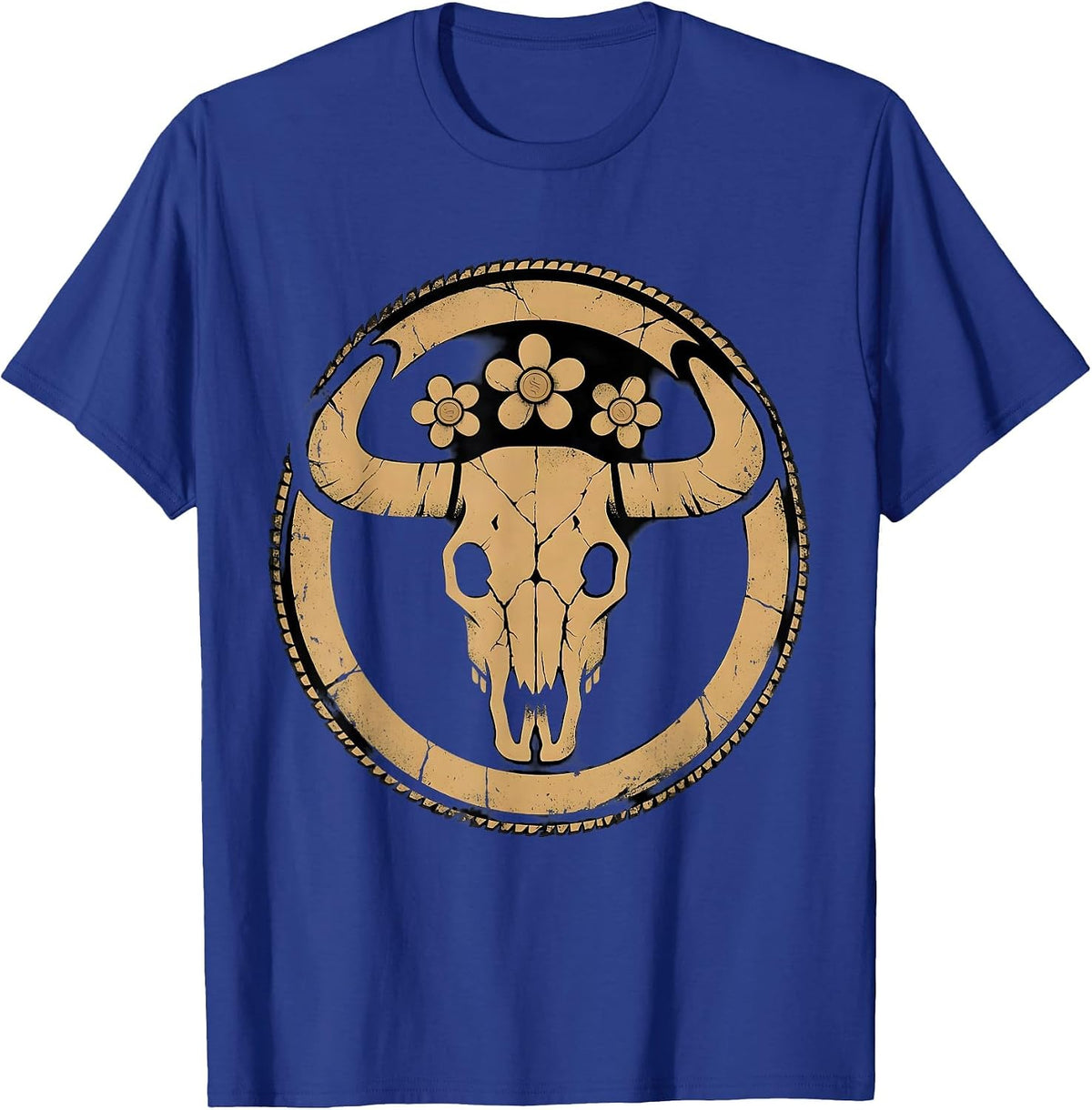 Cowboy Silhouette Canyon Sunrise Western Riding T-Shirt - Royal Blue