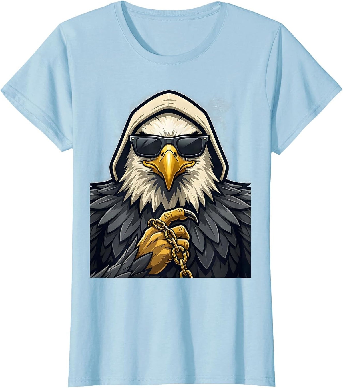 Bald Eagle Mascot Sunglasses Novelty Humor T-Shirt - Baby Blue