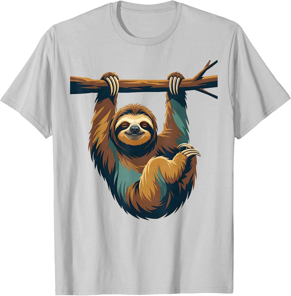 Men's Exhausted Sloth Hanging From a Branch T-Shirt - Silver Grey