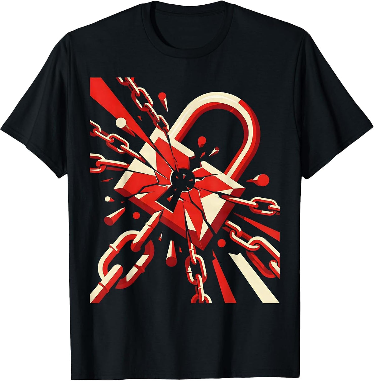 Men's Broken Padlock Rusted Chain Freedom Graphic T-Shirt - Black