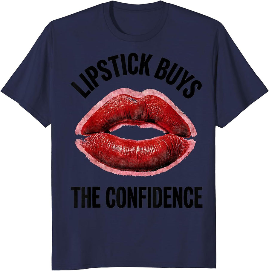 Lipstick Buys The Confidence Flirty Romance Gift T-Shirt - Navy Blue
