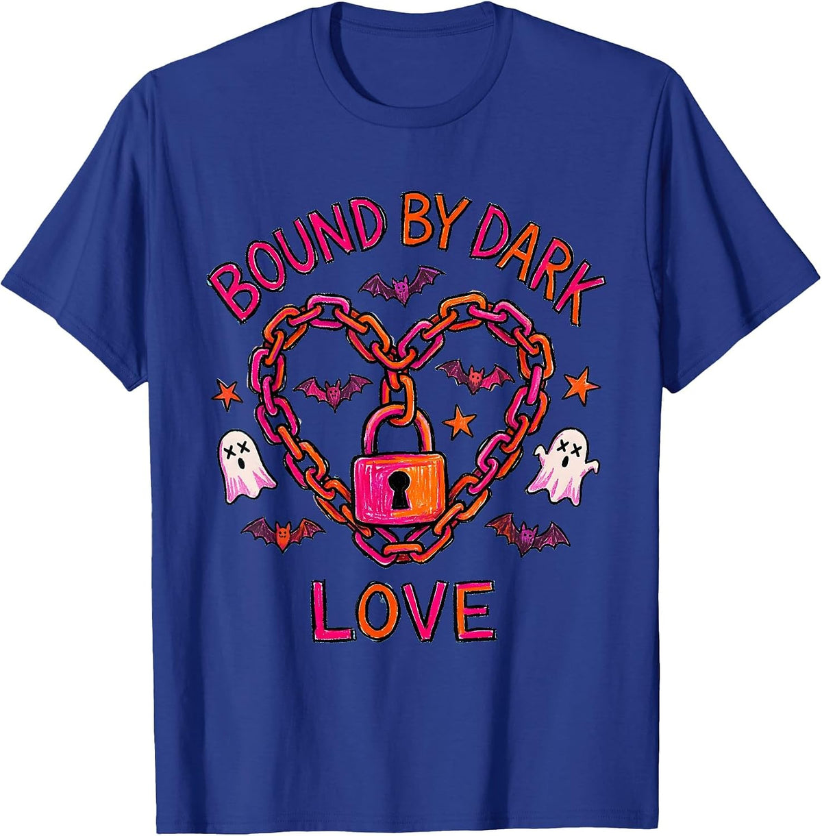 Men's Bound by Dark Love Gothic Chains Heart Design T-Shirt - Royal Blue