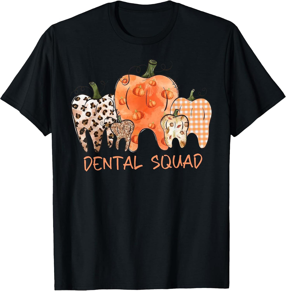 Dental Squad Happy Fall Leopard Pumpkin Teeth Dental Life T-Shirt - Black