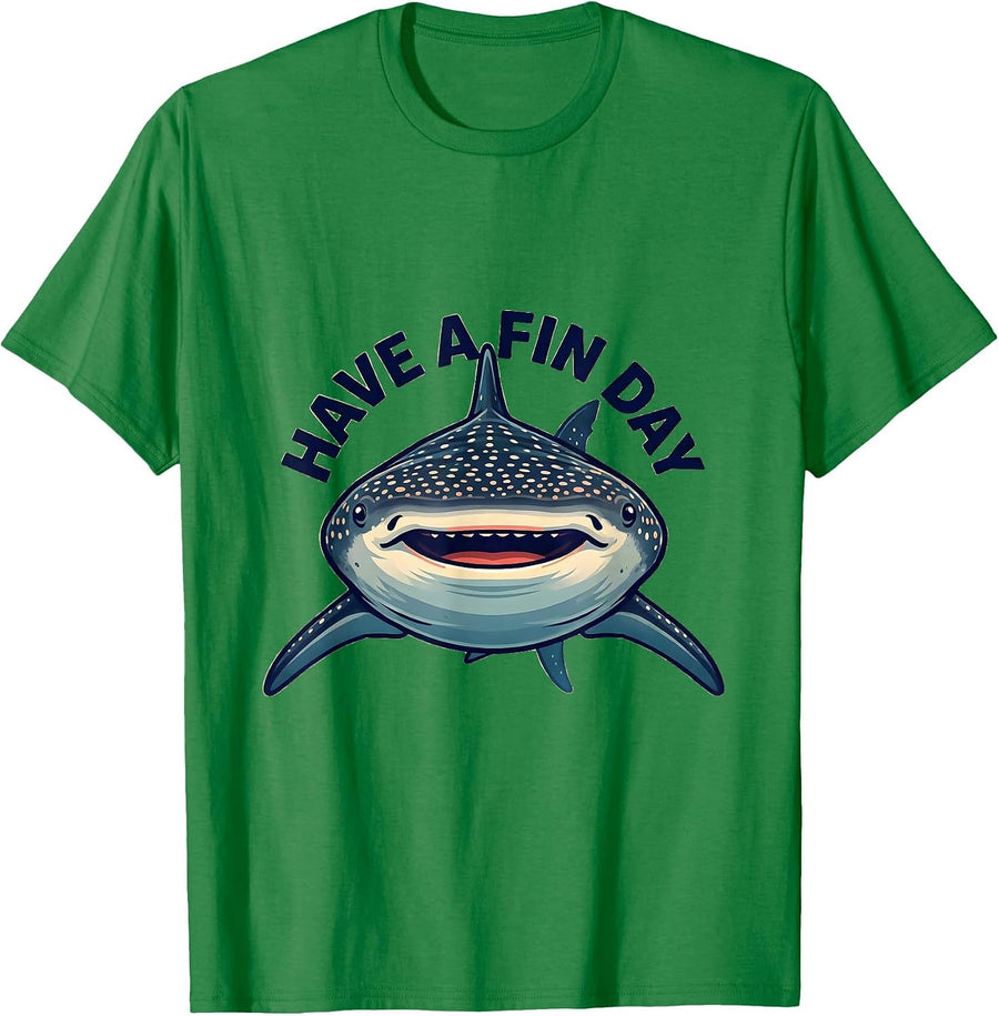 Men's Have A Fin Day Playful Whale Shark Ocean Wildlife Humor T-Shirt - Kelly Green