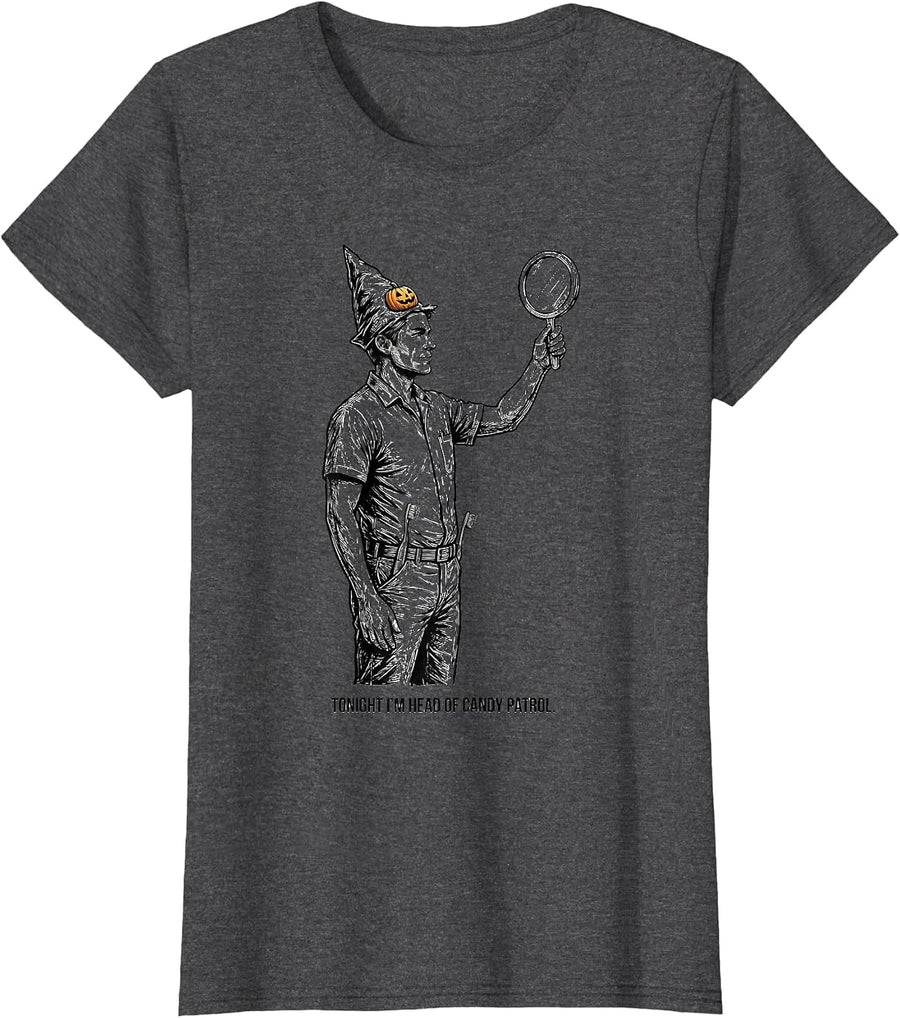 Women's Tonight I'm Head Of Candy Patrol Playful Dentist Halloween T-Shirt - Dark Heather Grey