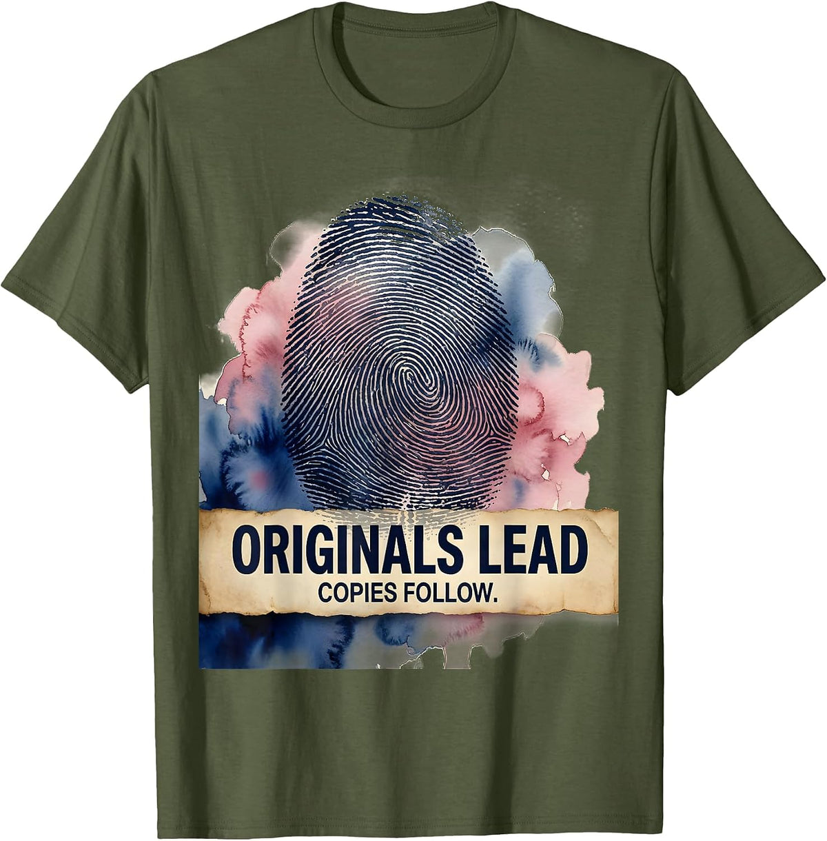 Men's Originals Lead Copies Follow Bold Statement Design T-Shirt - Olive Green