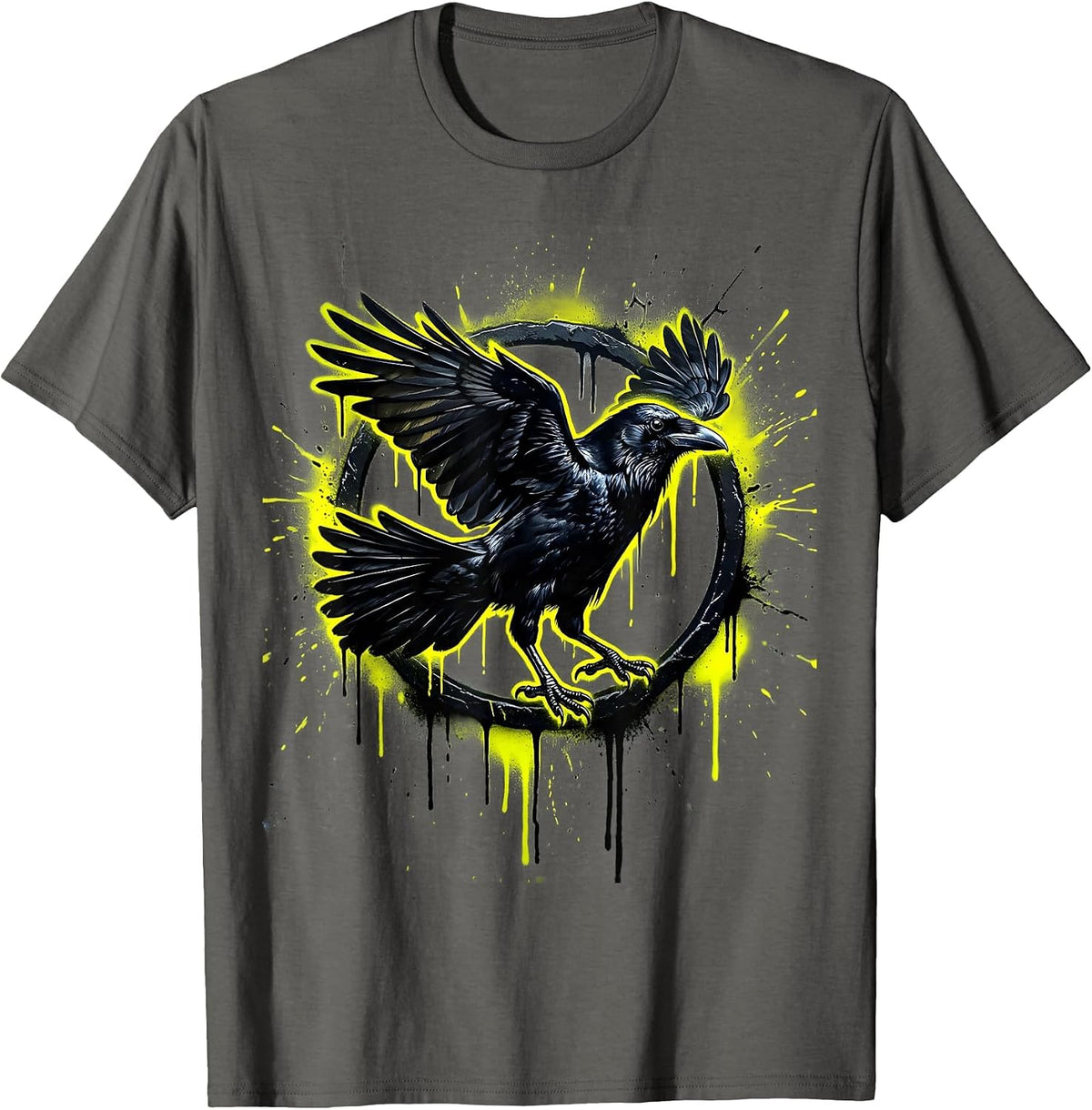 Men's Angry Crow Strutting Away Funny Bird Graphic T-Shirt - Asphalt Grey