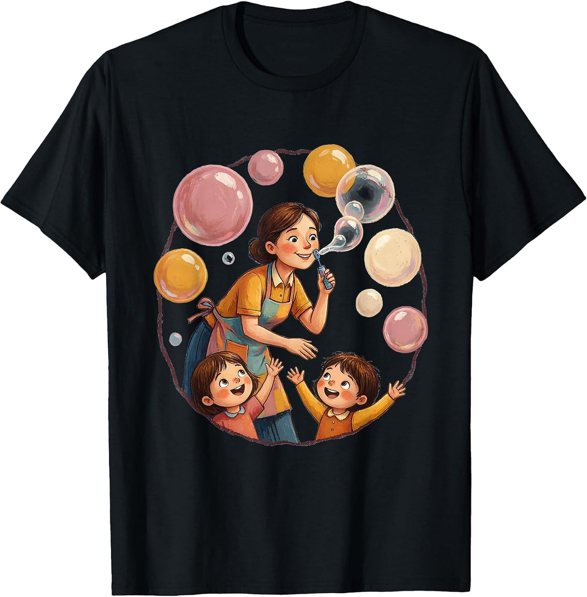 Men's Preschool Teacher Blowing Bubbles Classroom Art T-Shirt - Black