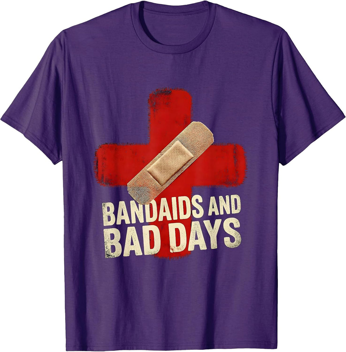 Bandaids and Bad Days School Nurse Design T-Shirt - Purple