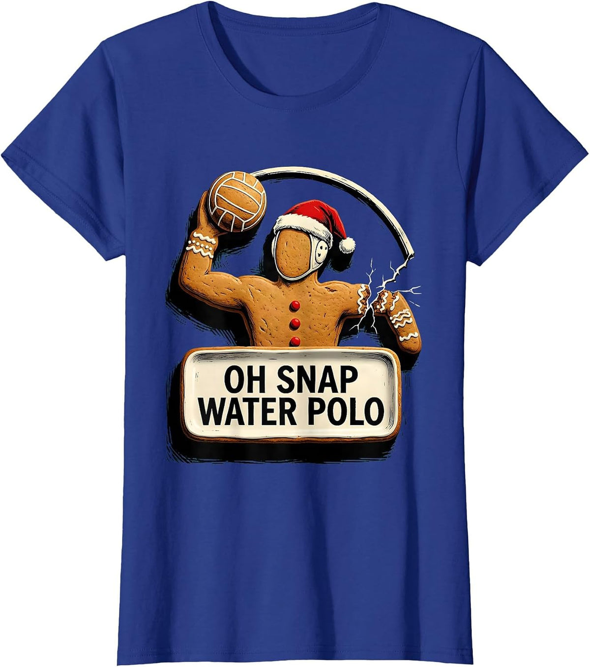 Women's Oh Snap Water Polo Funny Gingerbread Man Christmas Water T-Shirt - Royal Blue
