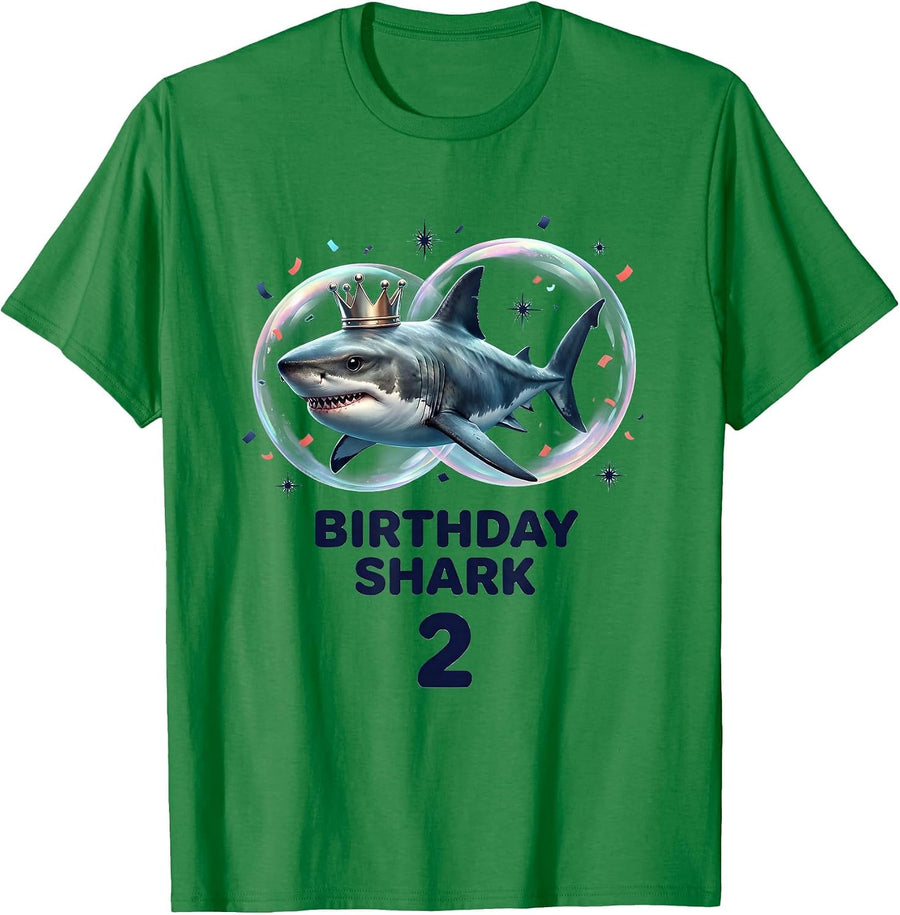 Men's Birthday Shark 2 Playful Toddler Party Matching Whale Family T-Shirt - Kelly Green