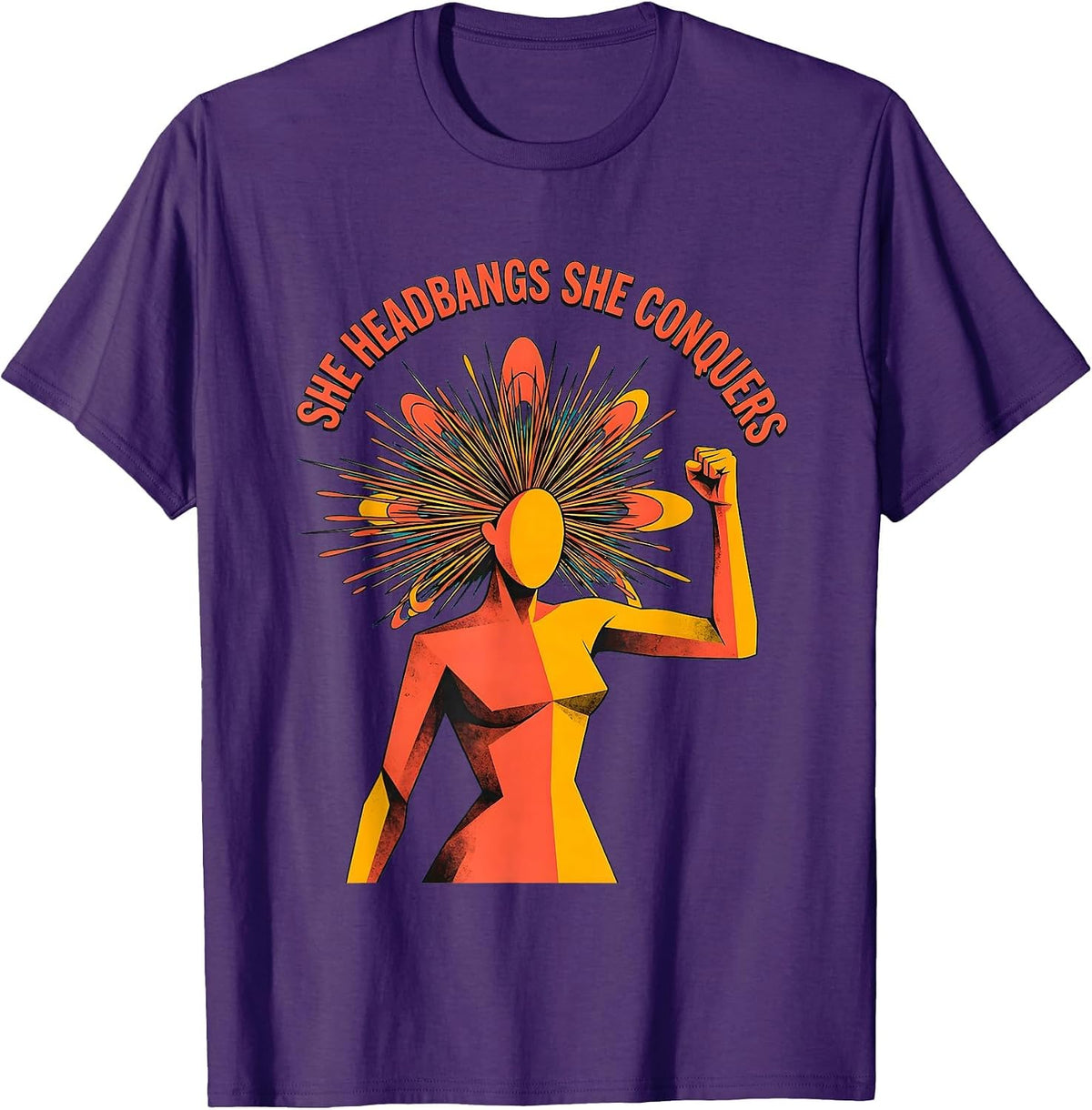 She Headbangs She Conquers Rock Music Design T-Shirt - Purple