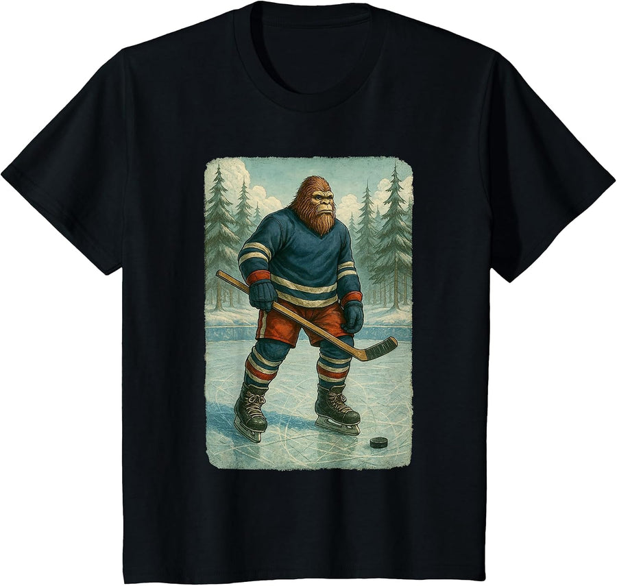 Ice Hockey Men Ice Hockey Teen Boys Distressed T-Shirt - Black