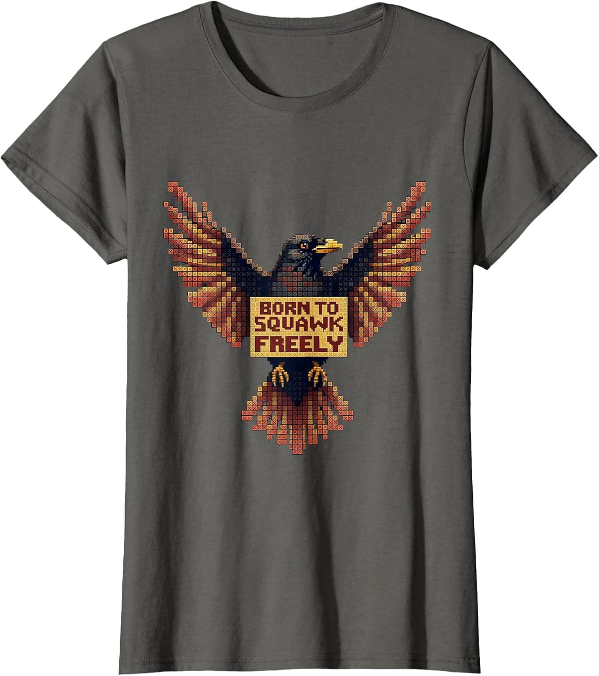 Women's Born to Squawk Freely Crow Design T-Shirt - Asphalt Grey
