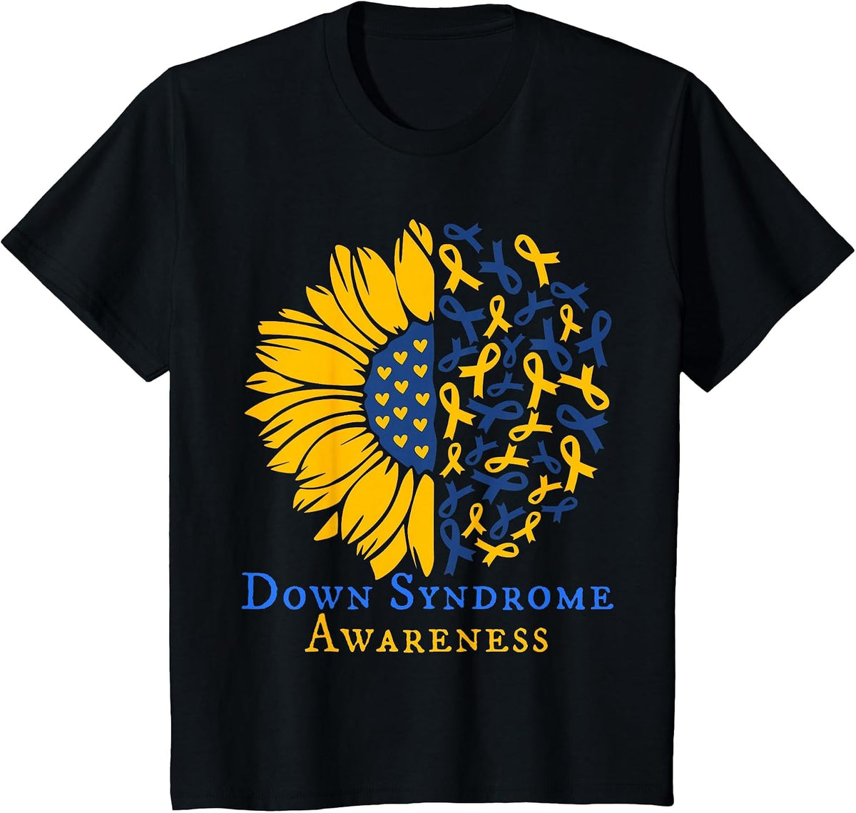 Kids Down Syndrome Awareness Ribbon Sunflower Toddler Girl T-Shirt - Black