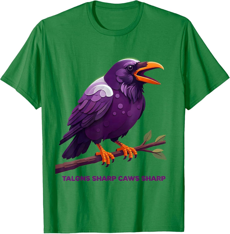 Men's Talons Sharp Caws Sharp Crow Bird Design T-Shirt - Kelly Green