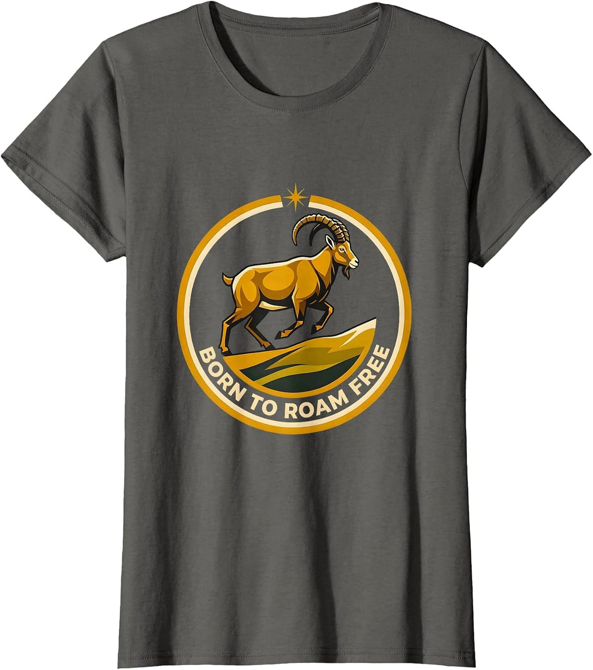 Women's Born to Roam Free Wild Goat Nature Design T-Shirt - Asphalt Grey