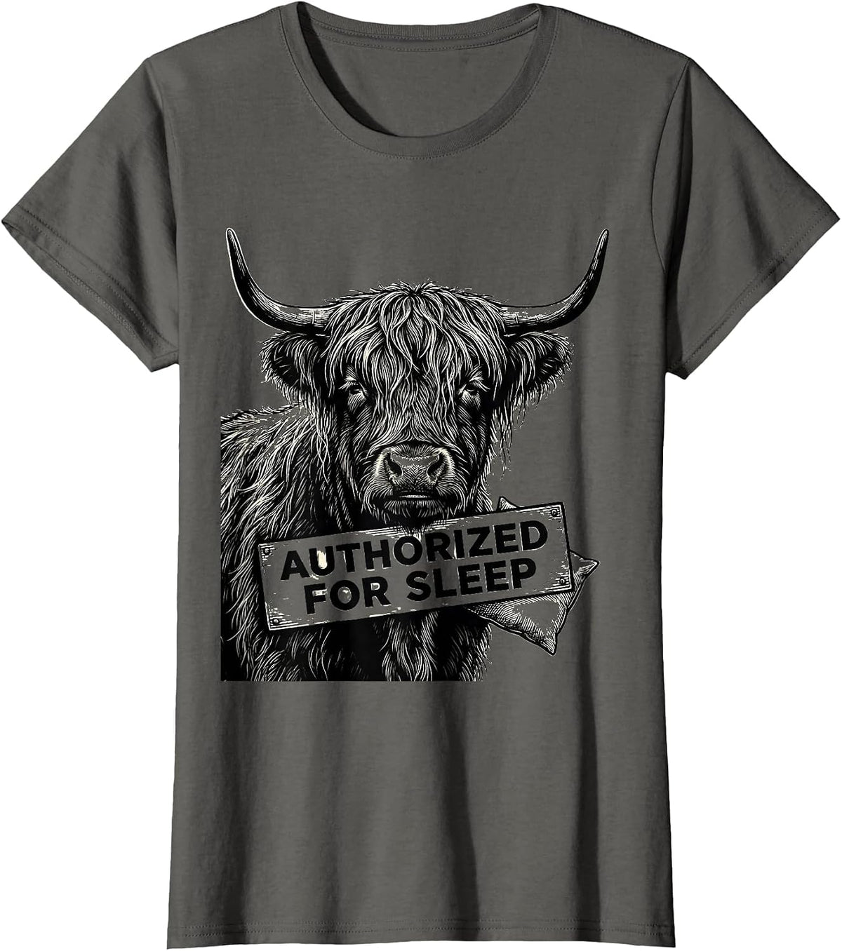 Women's Authorized For Sleep Scratchboard Highland Cow Attitude T-Shirt - Asphalt Grey